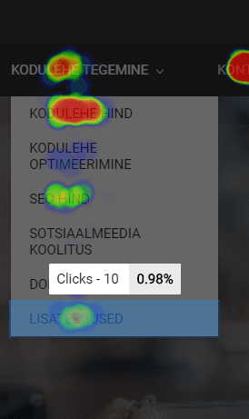 Te saate klikikaardi ja paindlikult analüüsida sihtgrupi segmente asukoha, sageduse, jt. Mida on kõige enam klikitud? Kas see vastab teie kodulehe eesmärgile?